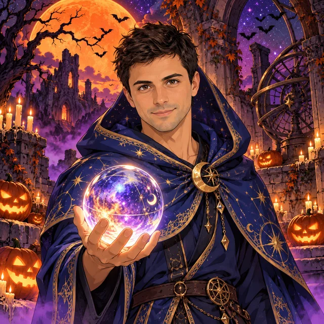The reference portrait transformed into a moonlit anime mage costume