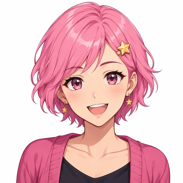 First-attempt GPT Image 2.5 Flare result: pink-haired adult anime avatar with star hairpin