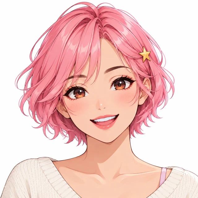 First-attempt GPT Image 2.5 Sunburst result: pink-haired adult anime avatar with star hairpin
