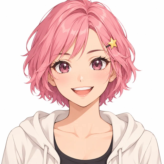 First-attempt GPT Image 2 result: pink-haired adult anime avatar with star hairpin
