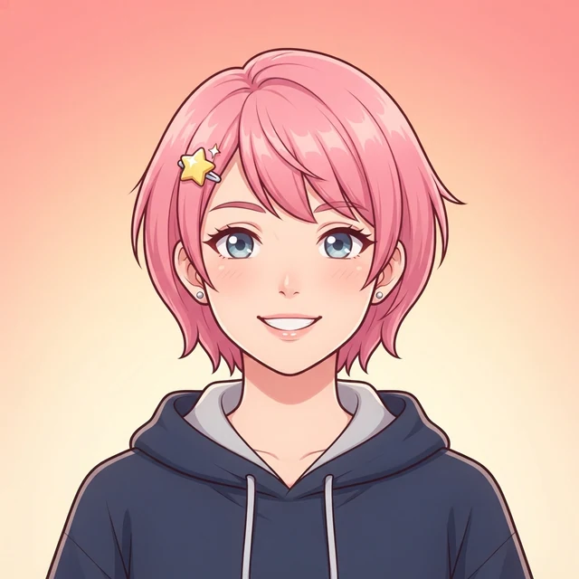 First-attempt Nano Banana 2 Lite result: pink-haired adult anime avatar with star hairpin