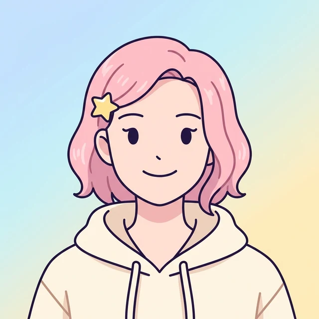 First-attempt Nano Banana Pro result: pink-haired adult anime avatar with star hairpin