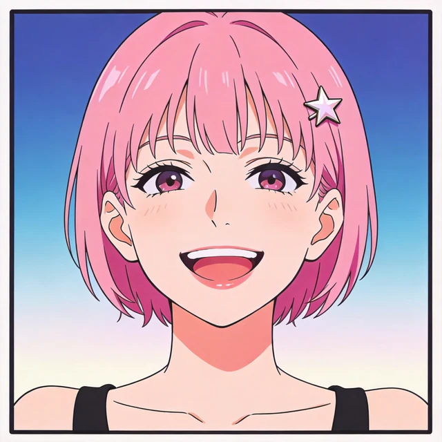 First-attempt Seedream 4.5 result: pink-haired adult anime avatar with star hairpin