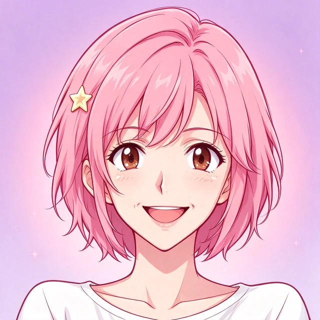 First-attempt Seedream 5 Flash result: pink-haired adult anime avatar with star hairpin