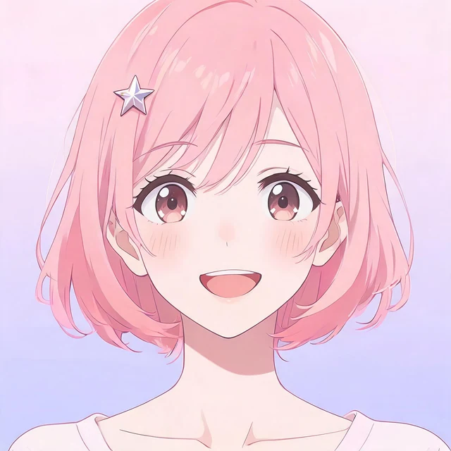 First-attempt Seedream 5 Lite result: pink-haired adult anime avatar with star hairpin