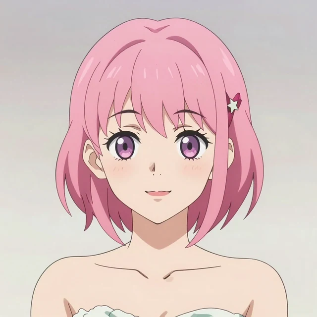 First-attempt Z-Image result: pink-haired adult anime avatar with star hairpin