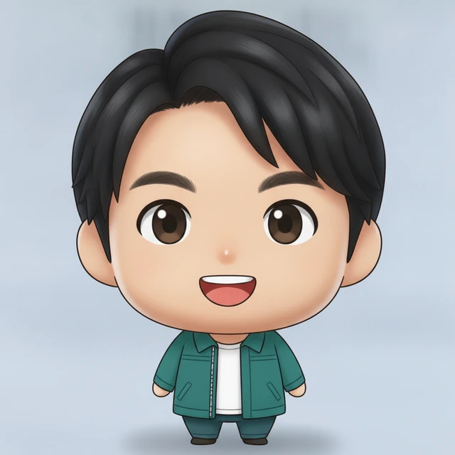 Chibi conversion of the same AI-created adult reference portrait