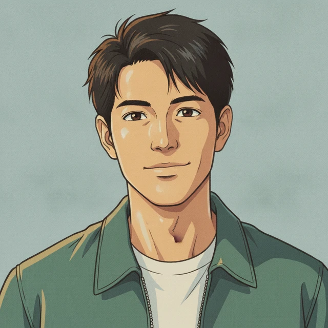 Retro conversion of the same AI-created adult reference portrait