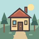 Simple 128-pixel cottage illustration before pixel conversion