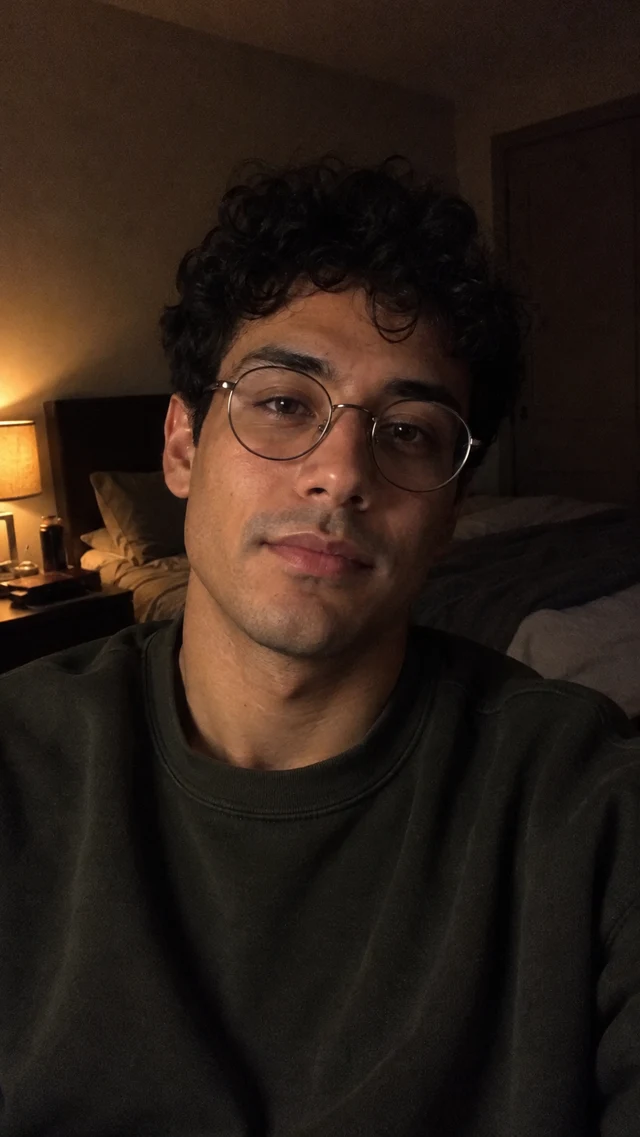 AI-created adult evening selfie with clear eyes reference