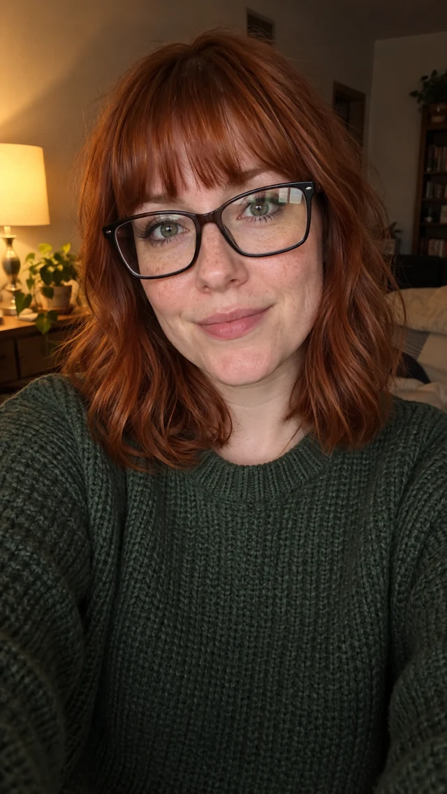 AI-created adult red hair and warm indoor light reference